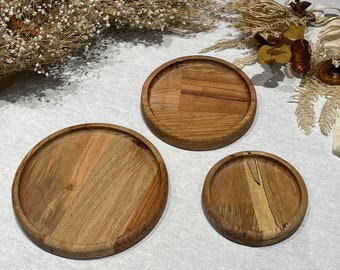 Ensemble de plateaux fait main en bois de hêtre : plateaux de service circulaires
