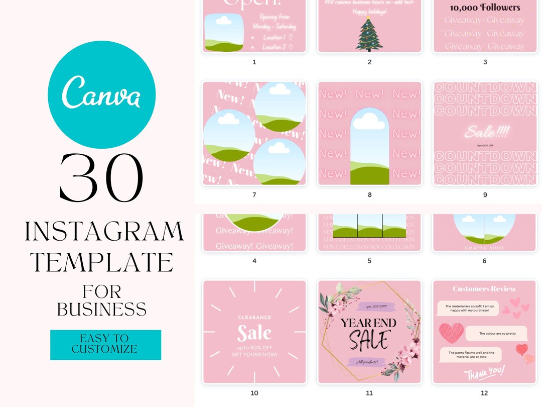 Instagram Canva Templates for Business and Fashion Pink Pack of 30 With ...