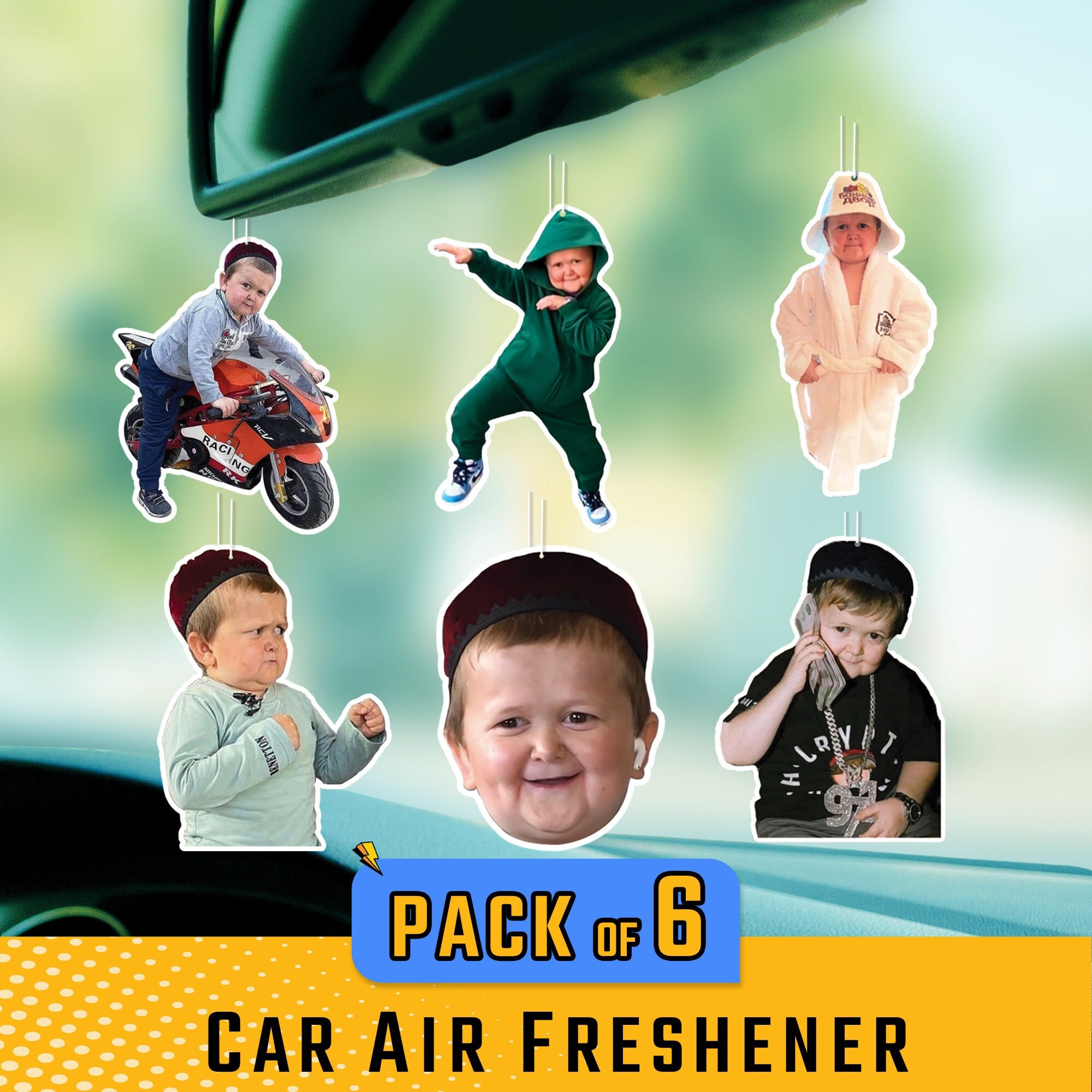 Hasbulla Air Freshener Car Accessories for Men - Funny Car Gifts (Blue  Wind)
