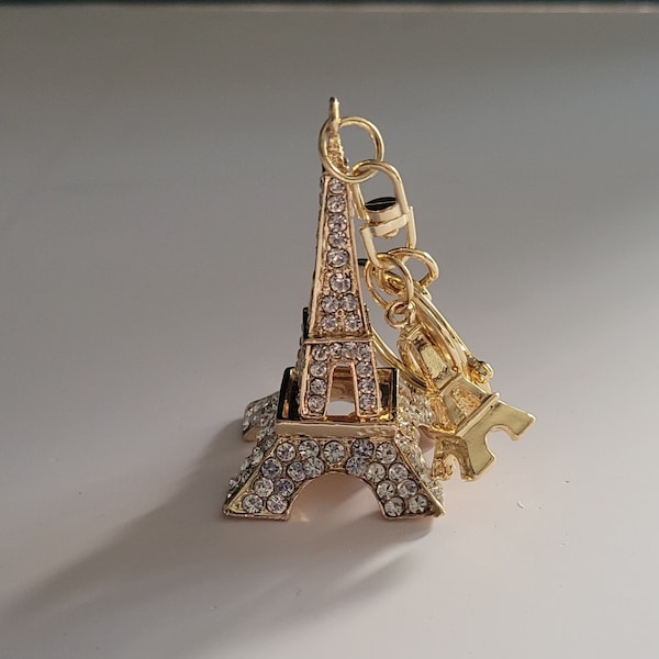 Eiffel Tower keychain. Shiny Keychain. Big & Small Eiffel tower. Eiffel Tower Zipper Charm-Gold Plated-Rhinestone-3D