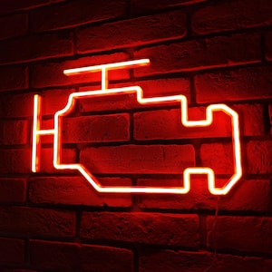 Custom LED Signs for Cars | Automotive Check Engine Light, Garage Workshop Decor, Mechanic Gift, Car Lover Present, Industrial Neon Wall Art