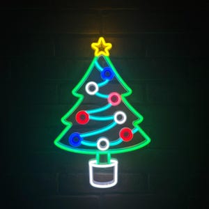 Árbol de Navidad de neón LED, letreros luminosos navideños, decoración festiva de pared, árbol de Navidad moderno impreso en 3D, iluminación colorida y de bajo consumo.