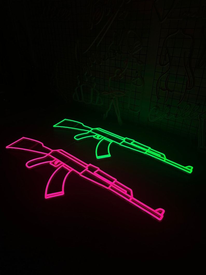 AK-47 Neon LED Sign Gun Enthusiast Wall Art Decor Custom LED Sign for ...
