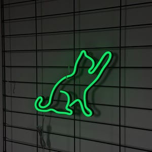 Custom Neon Sign Cat, Green Neon Light, Cute Kitten Art, Wall Decor, Aesthetic Room Decor, Personalized Neon Sign, Brightness Remote Control