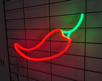 Leuchtreklame Wandbehang, würziges Paprika-Chili-Licht, Küchen-Kunst-Dekor, dimmbare LED, handgemachtes Feinschmecker-Geschenk, fangender Bar-Restaurant-Akzent