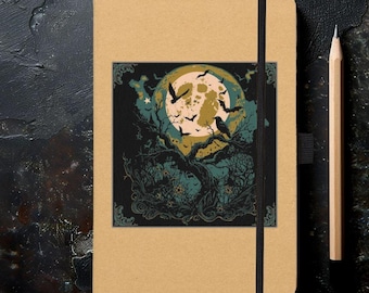 Moon Recycled Paper Notebook: Dark Theme, Birds, bats, goth Notebook
