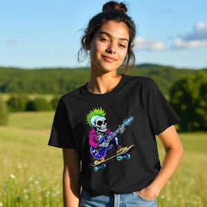 Skate Punk Skeleton Guitarist T-Shirt: Organic Cotton Graphic Tee