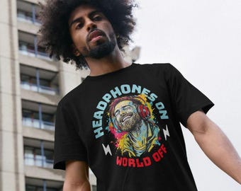 Kopfhörer On World Off Graphic Tee: Bio-Baumwolle Musik Liebhaber Shirt