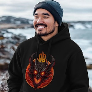 Fiery Dragon Hoodie, Unisex Hoodie, Kangaroo Pocket Hoodie, Dragon Lover Gift, Fantasy Art Hoodie, Cool Graphic Hoodie, Dragon Apparel