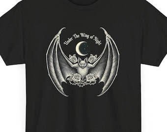 Moonlit Bat Illustration Tee | Crescent Moon, Gothic Vintage Artwork
