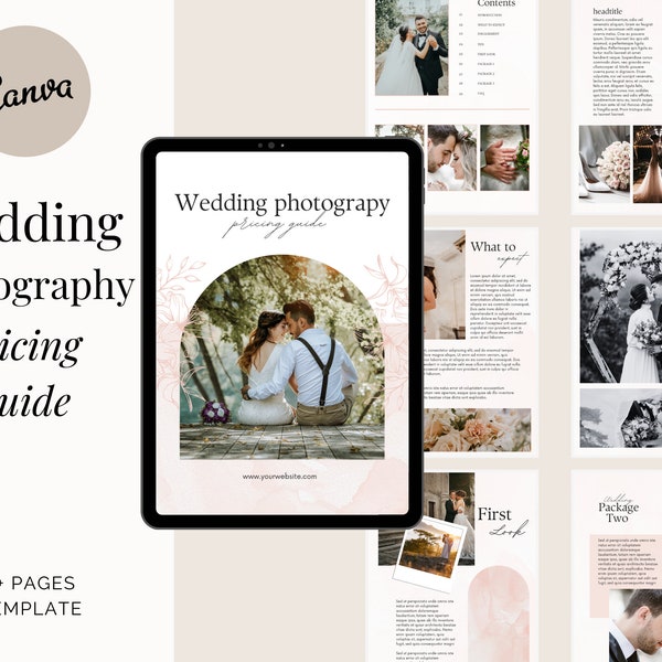 Pricing Guide Template | Wedding Photography | Client Guide | Digital Magazine template | Sand Color | Canva | Photographer Guide| Ebook