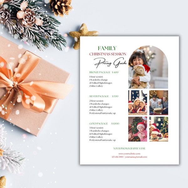 Family Christmas Photography Pricing Guide Template, Price sheet, Photographer Price Guide, Family Mini Session Price Template, Pricing List