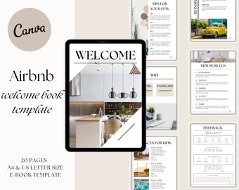 Airbnb Welcome Book Template, Vacation Rental, VRBO, Editable and Printable Airbnb Guest Book, House manual, Canva Guidebook, Airbnb signs