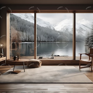 Winter Mountain Cabin Zoom Background Virtual Office Snowy Mountain Backdrop Zoom Digital Backdrop for Green Screen Online Meeting Skype