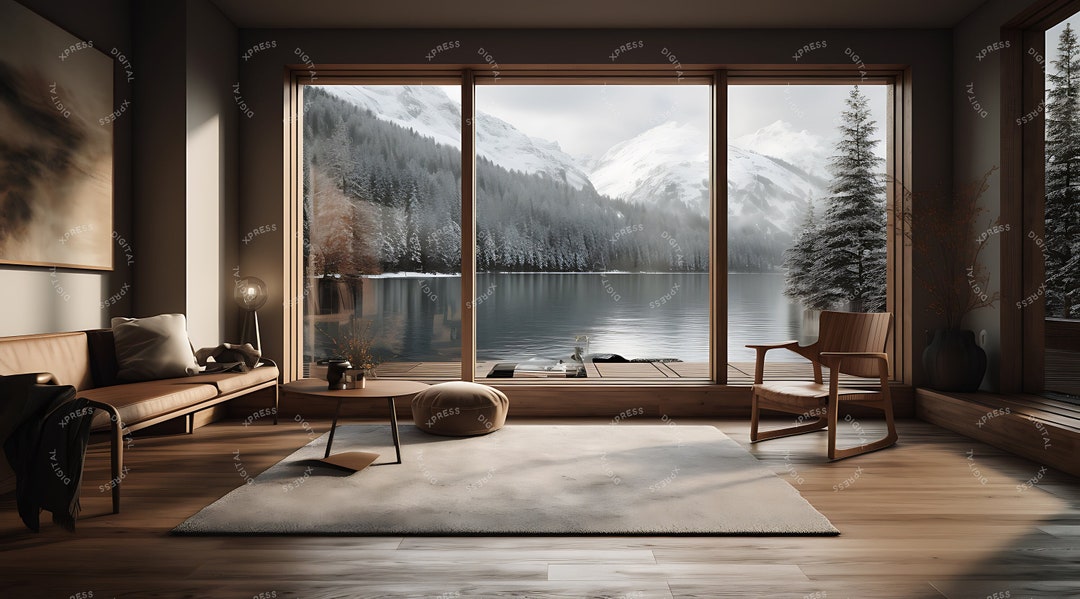 Winter Mountain Cabin Zoom Background Virtual Office Snowy Mountain