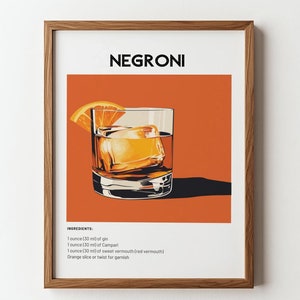 Classic Negroni Cocktail Poster | Vintage Style Alcohol Advertisement Print | Retro Bar Wall Art