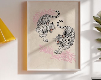 Minimalist Tiger Art Print: Japanese Vintage Poster (Digital Download)