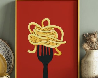 Pasta Lover Poster – More Spaghetti, Italian Kitchen Art, Digital Download