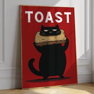 Black Cat Bread Poster: Funny Kitten Illustration, Cat Lover Gift (Digital Download 20x28 Inches)