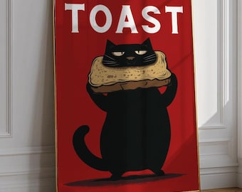 Black Cat Bread Poster: Funny Kitten Illustration, Cat Lover Gift (Digital Download 20x28 Inches)
