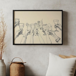 Cheers Print, Bar Cart Prints, Trendy Wall Art, Retro Kitchen Wall Art, Drinks Print, Cocktail Printable Wall Art, Preppy Digital Prints