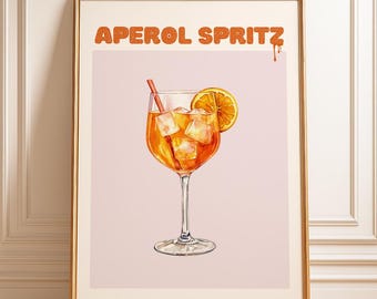 Aperol Spritz Cocktail Wall Art, Bar Cart Decor, Aperol Spritz Poster, Trendy Cocktail Poster, Modern Bar Decor, Trendy Wall Art