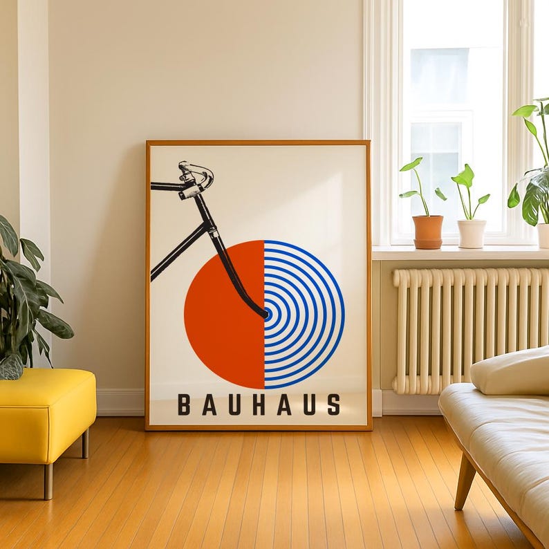 Bauhaus bicycle poster, bicycle wall art, Bauhaus art print, cycling decor, minimalist bike art, modernist poster, geometric bicycle design, abstract bike print, Bauhaus style wall decor, retro bicycle poster, printable bike art, bike lover gift
