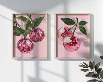Disco Cherry Poster: Pink Fruit Wall Art for Kitchen or Dorm (Digital Download)