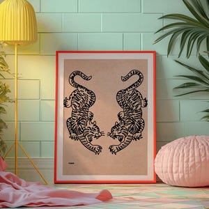 tiger minimalist art, tiger wall art, japanese art, japanese wall decor, japanese poster art, japanese wall print, tiger boho wall art, tiger poster print, tiger digital art, tiger digital, digital download art, tiger boho art, tiger minimalist