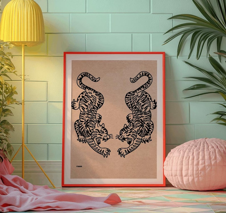 tiger minimalist art, tiger wall art, japanese art, japanese wall decor, japanese poster art, japanese wall print, tiger boho wall art, tiger poster print, tiger digital art, tiger digital, digital download art, tiger boho art, tiger minimalist