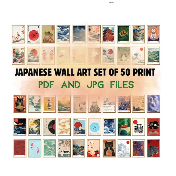 Japanese Wall Art Set of 50 Print, Japandi Wall Art, Japanese Art, Japandi Art, Chinoiserie Wall Art, Gallery Wall Set, Digital Poster Print