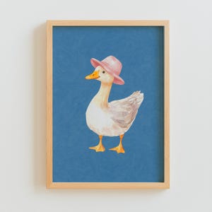 Silly Goose Wall Art, Cute Goose Poster, Dark Blue Boy Nursery Decor, Farm Animal Printable, Kid's Room Illustration, Goose Children's Room
