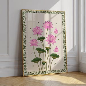 Vintage Pink Lotus Flower Art Print: Indian Botanical Wall Art (digital ...