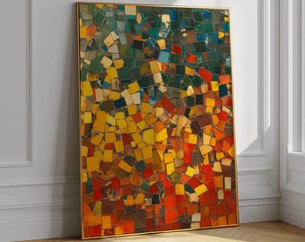 Mosaico astratto stampabile – Toni caldi della terra, piastrelle geometriche, poster digitale da parete
