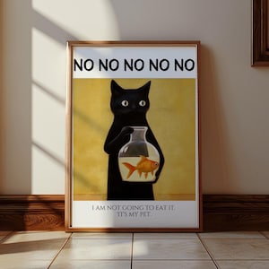 Poster divertente con gatto nero, poster con gatto carino, illustrazione di gattino carino, arte murale stampabile No No No, regalo per amanti dei gatti, poster divertente con gatto, amante dei gatti