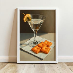 Martini and Cheese Crackers Print: Quirky Cocktail Bar Cart Decor (PDF Downloadable Files Included)