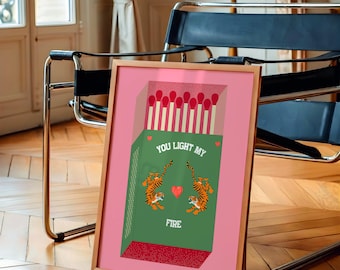 Match Made in Heaven Print: Retro Matchbox Poster, Vintage Pop Art Decor