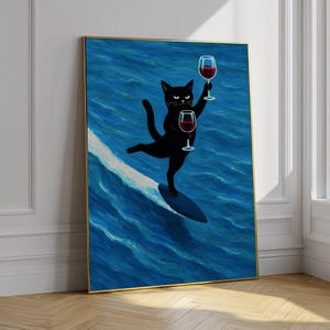 バーカートの装飾、猫のデジタルプリントポスター、ワインプリント、レトロなキッチンの装飾、ミッドセンチュリーモダン装飾、トレンディな壁アート、乾杯のプリント、プリント