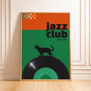 Jazz Club Printable Wall Art, Retro Jazz Music Print Digital Download, Mid Century Modern Art Print, Vintage Music Poster, Retro Home Decor