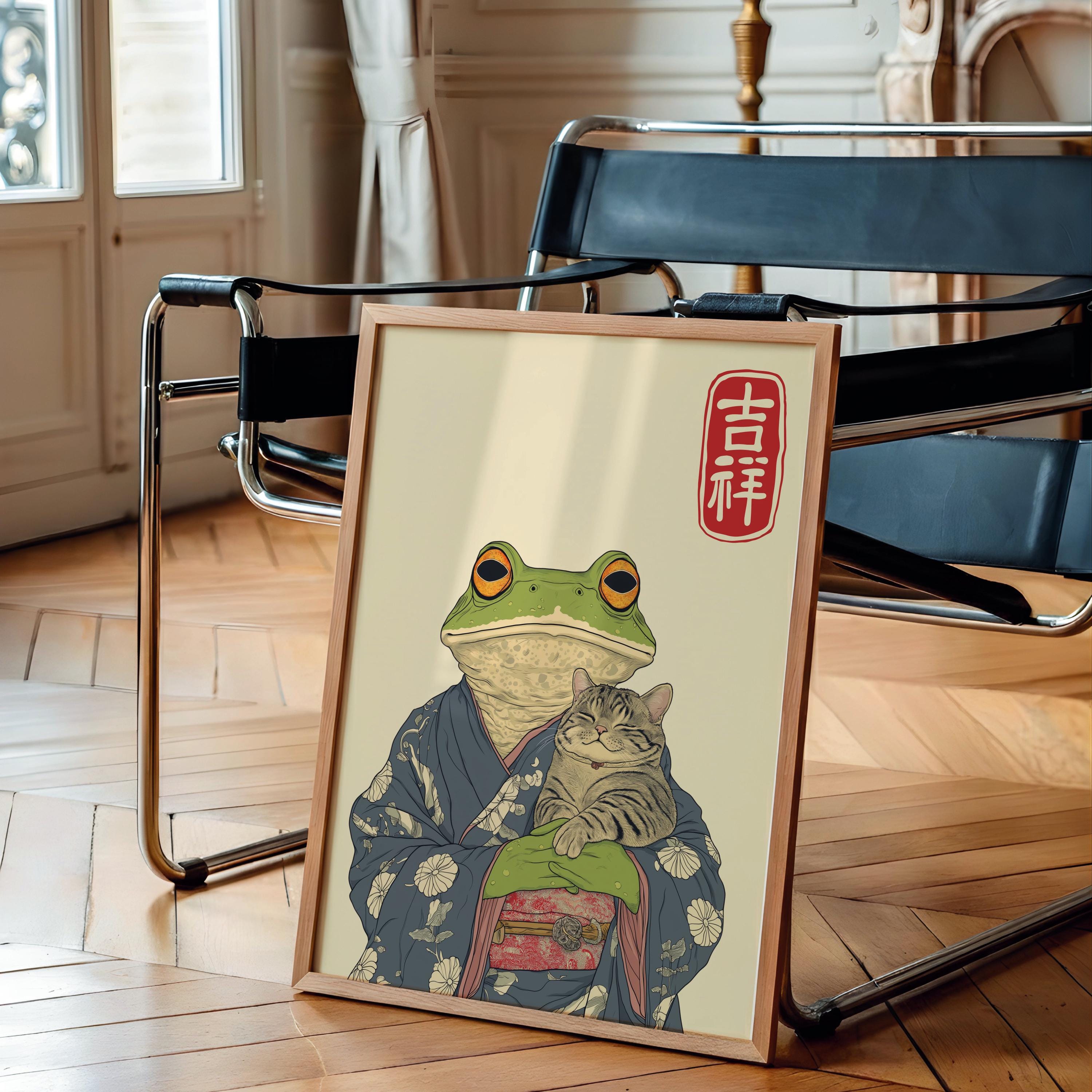 Matsumoto Hoji Art Print: Frog and Cat Japanese Poster (digital ...