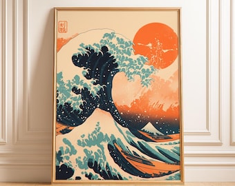 Japanese Wave Art Print: Japandi Style, Modern Wall Decor (Digital Prints)