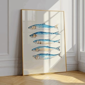 Sardines Poster – Vintage Tin Print, Retro Fish Wall Art, Colorful Kitchen Decor, Digital Download