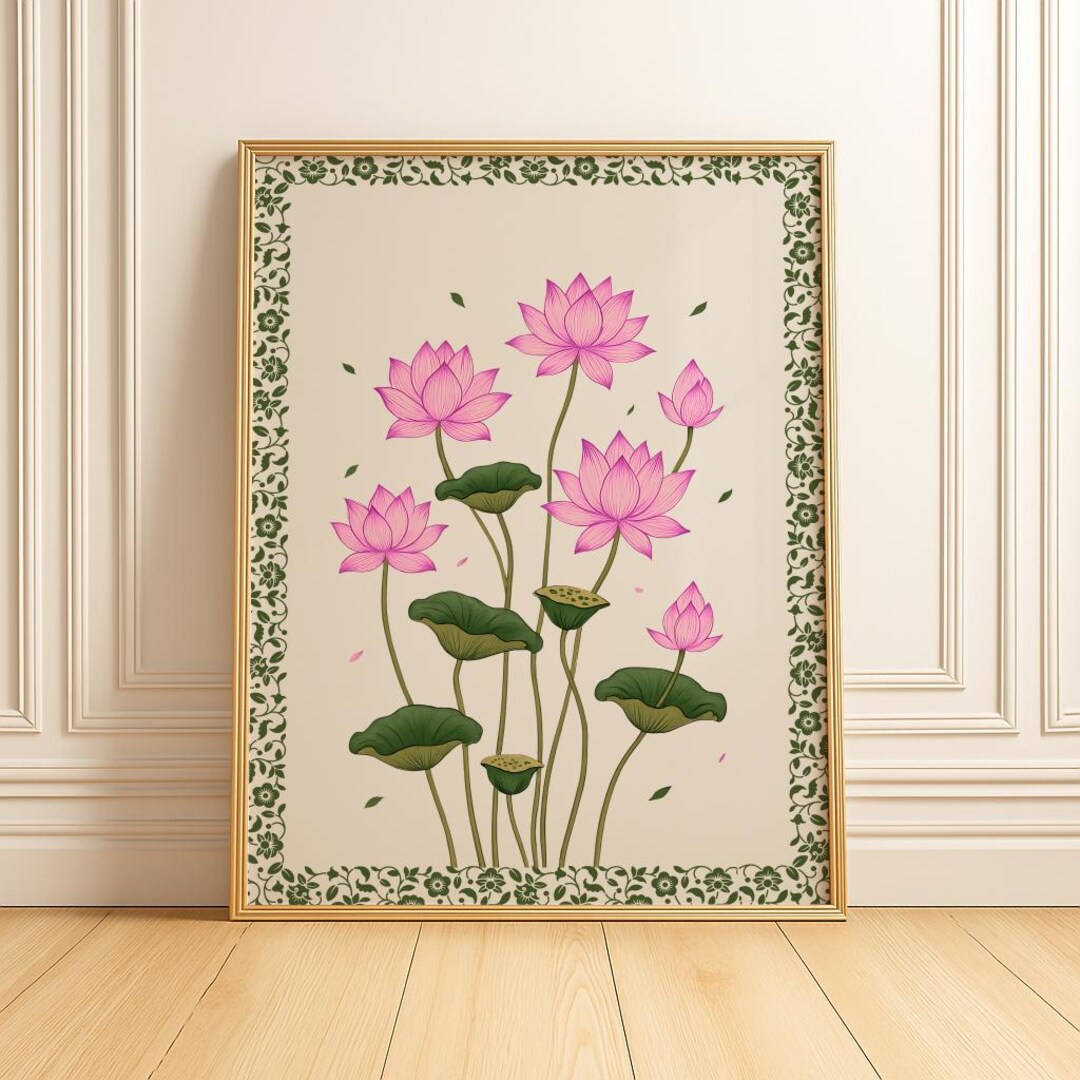 Vintage Pink Lotus Flower Art Print: Indian Botanical Wall Art (digital ...