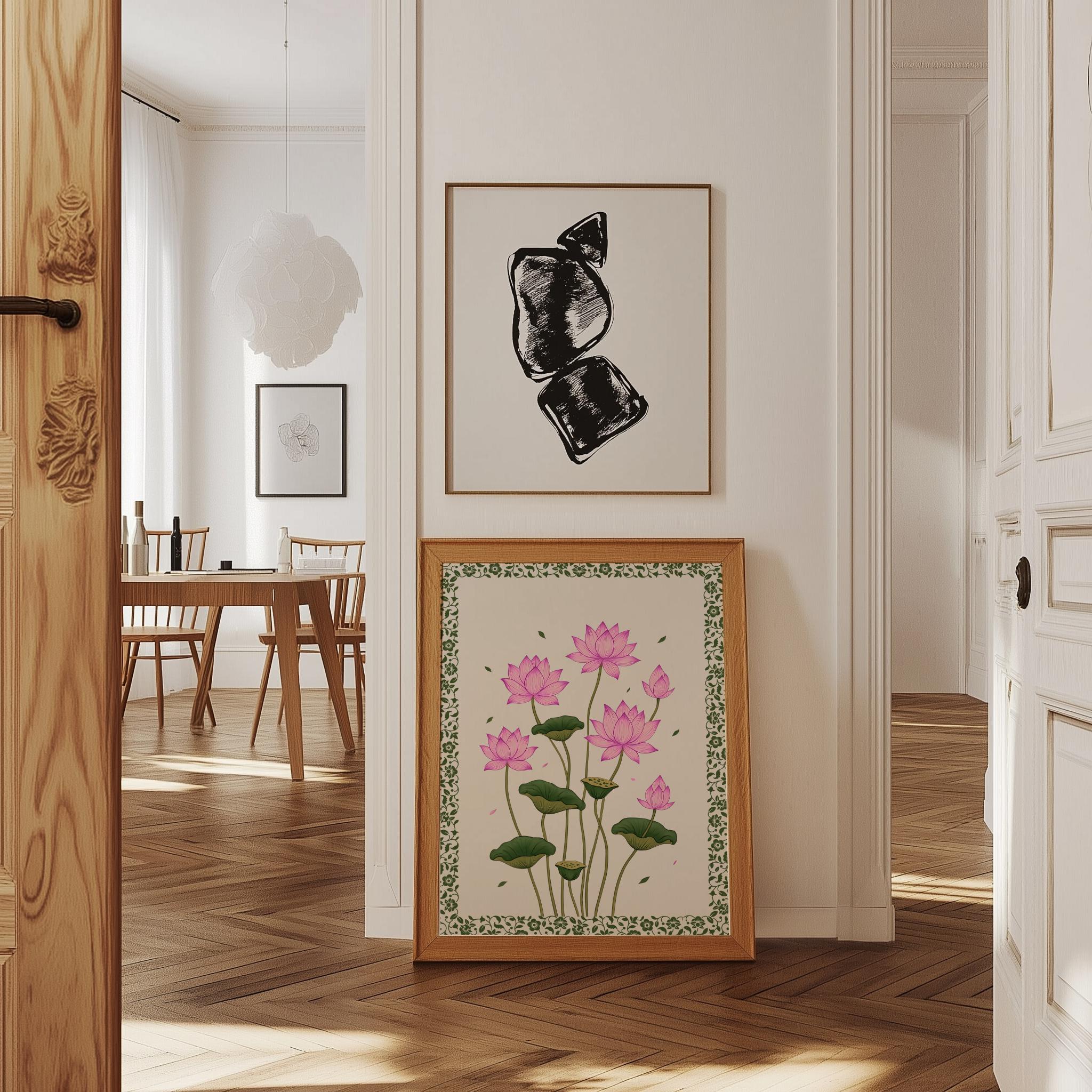 Vintage Pink Lotus Flower Art Print: Indian Botanical Wall Art (digital ...