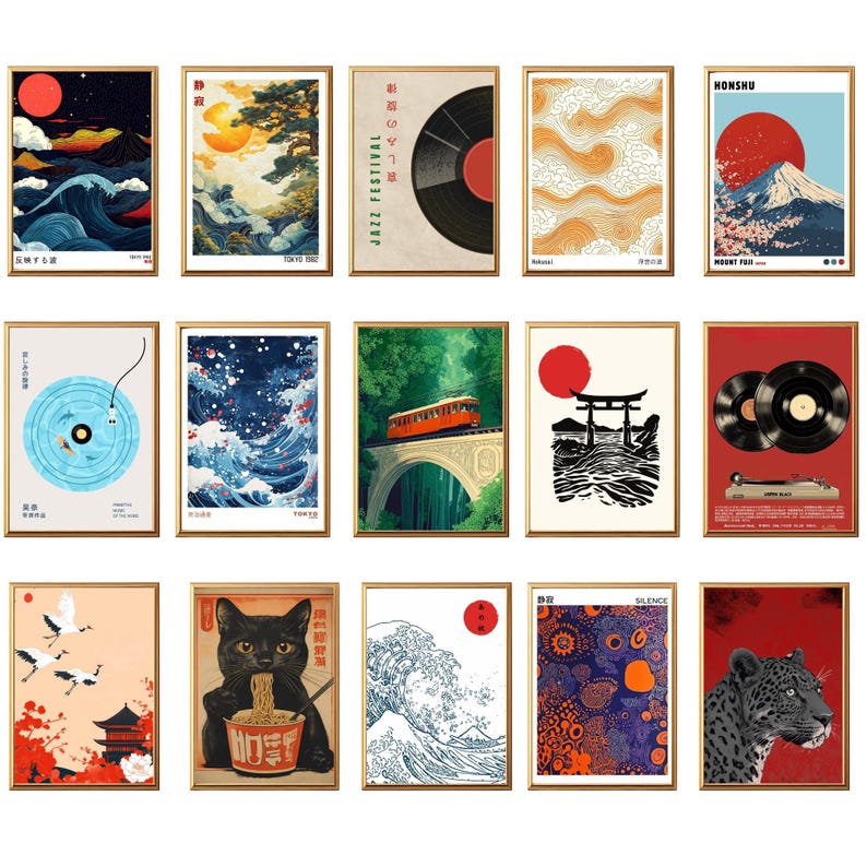 Japanese Wall Art Set of 50 Print, Japandi Wall Art, Japanese Art, Japandi Art, Gallery Wall Set, Digital Prints