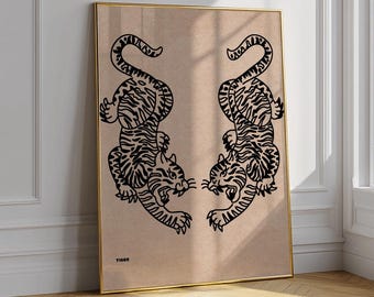 Minimalist Tiger Art Print: Japanese Poster (Digital Download)