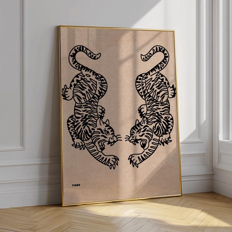 tiger minimalist art, tiger wall art, japanese art, japanese wall decor, japanese poster art, japanese wall print, tiger boho wall art, tiger poster print, tiger digital art, tiger digital, digital download art, tiger boho art, tiger minimalist