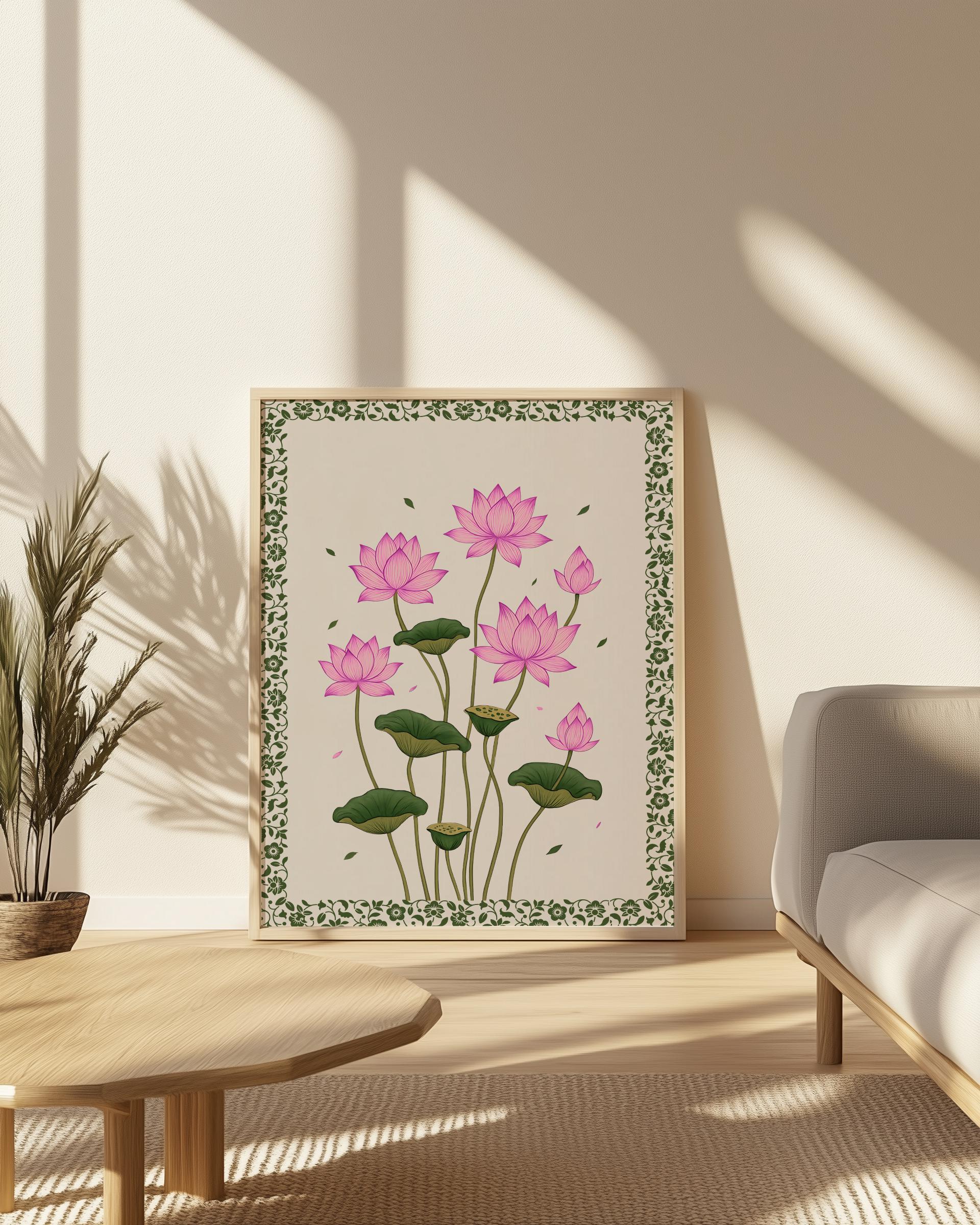 Vintage Pink Lotus Flower Art Print: Indian Botanical Wall Art (digital ...