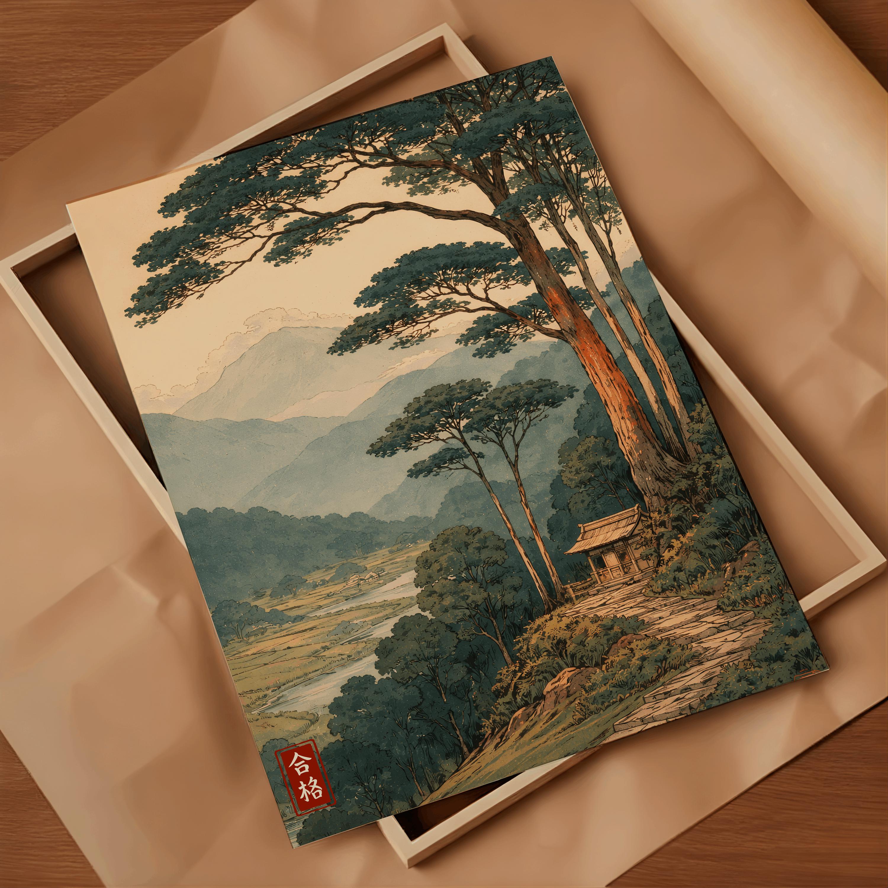 Vintage Japanese Forest Poster, Tranquil Mountain Landscape Wall Art ...