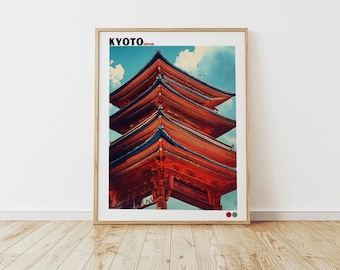 Arte mural de templos de Kioto, póster de arquitectura de pagodas japonesas, impresión tradicional japonesa, decoración de estilo japandi, póster de arte cultural asiático